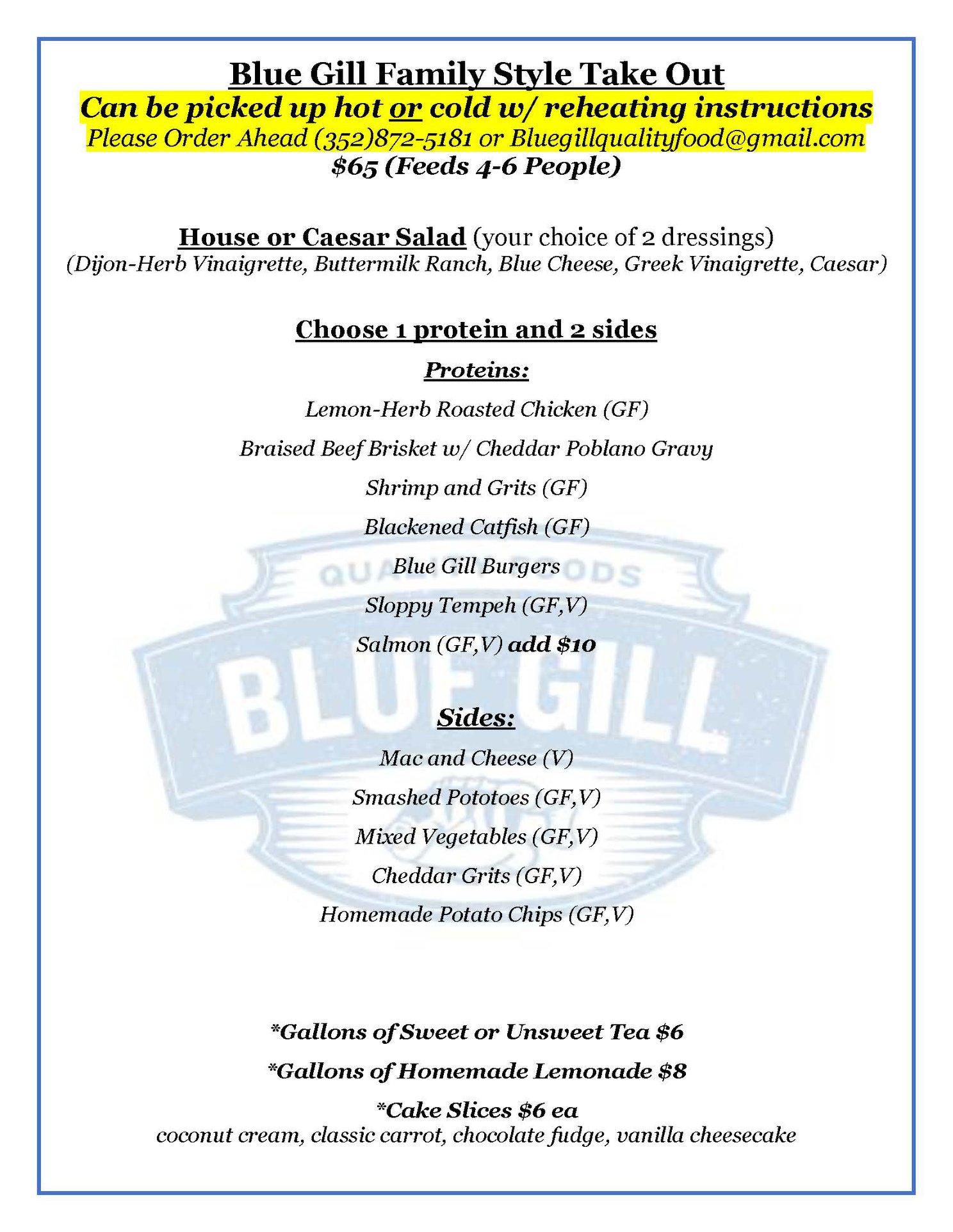 Blue Gill Quality Food What's for Dinner Gainesville